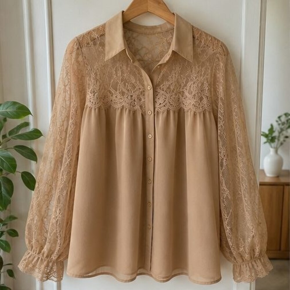 Camel Lace Trim Top